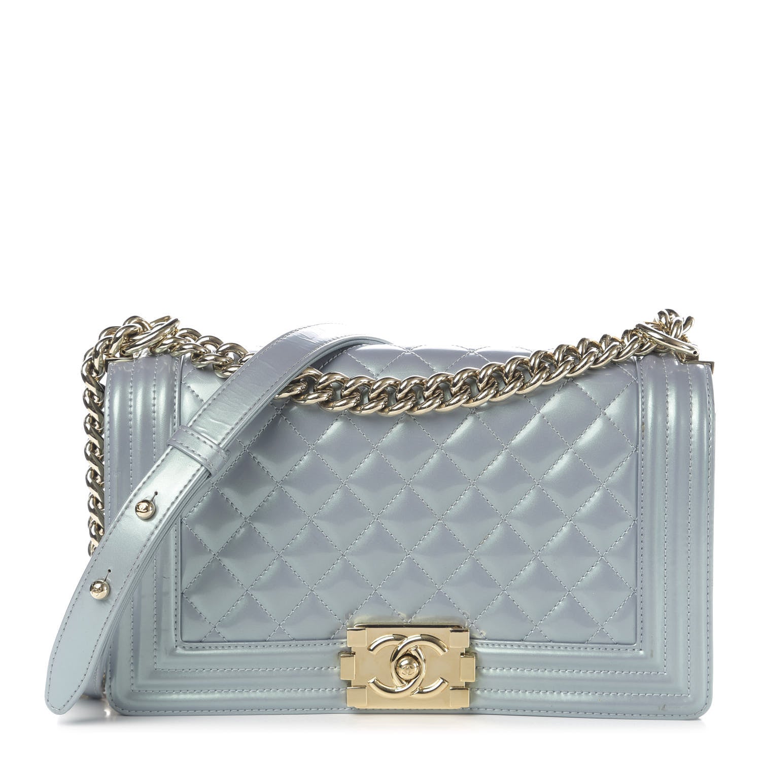 Chanel Iridescent Patent Calfskin Quilted Medium Boy Flap Light Blue 1 of 13