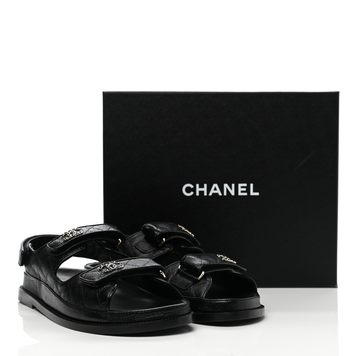 Grained Calfskin Velcro Dad Sandals 40.5 Black