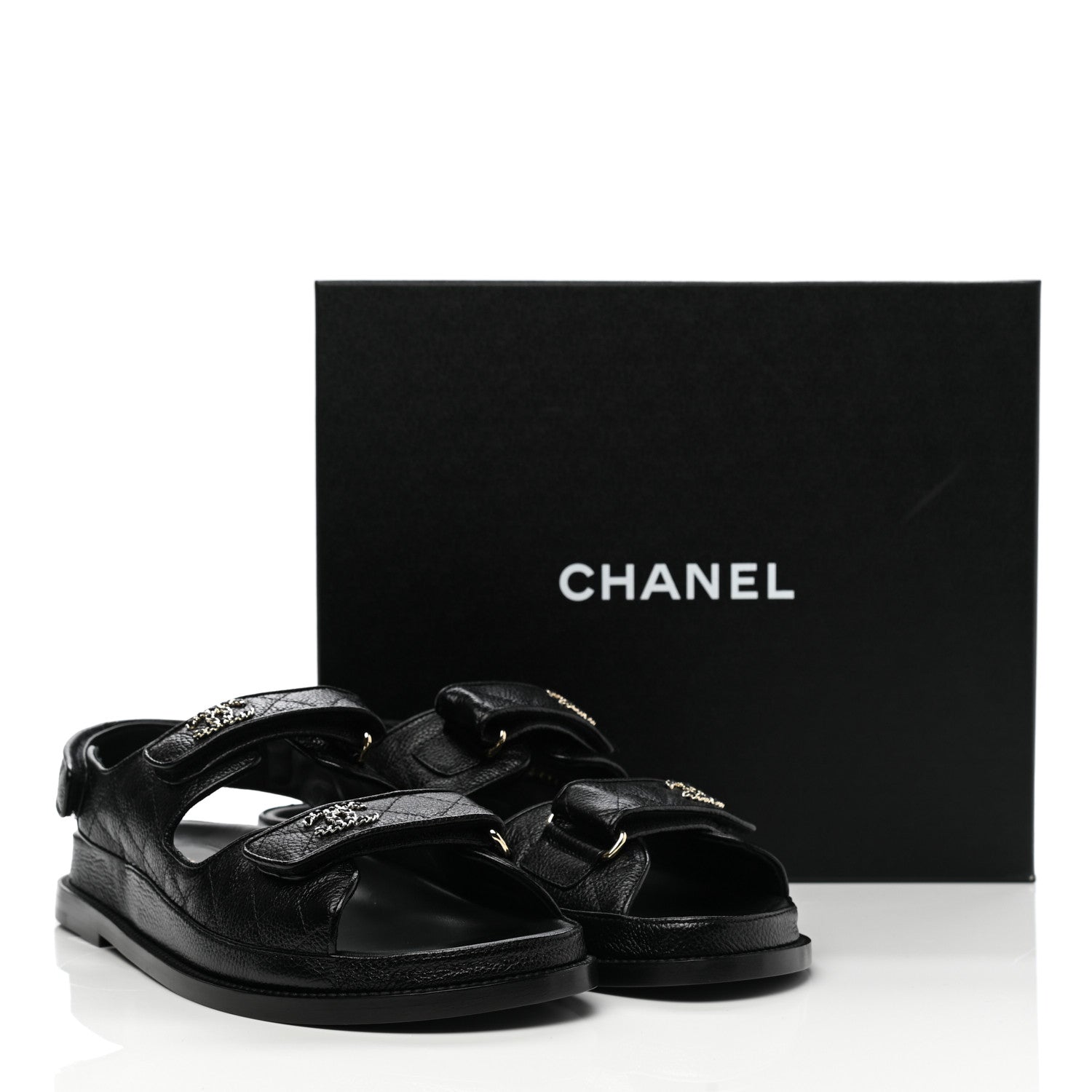 Chanel Grained Calfskin Velcro Dad Sandals 40.5 Black 9 of 9