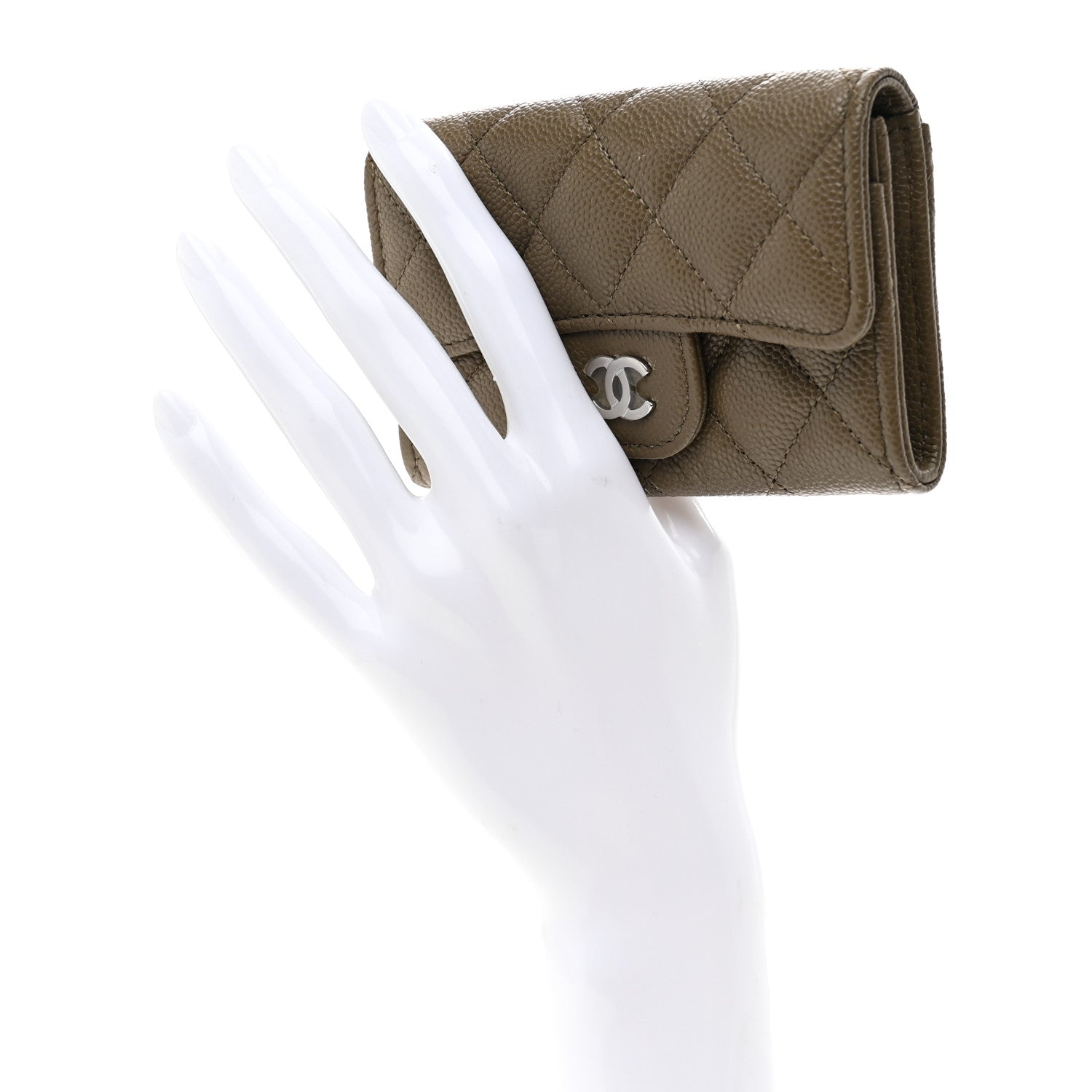Chanel Caviar Quilted Flap Card Holder Wallet Dark Khaki 2 of 9
