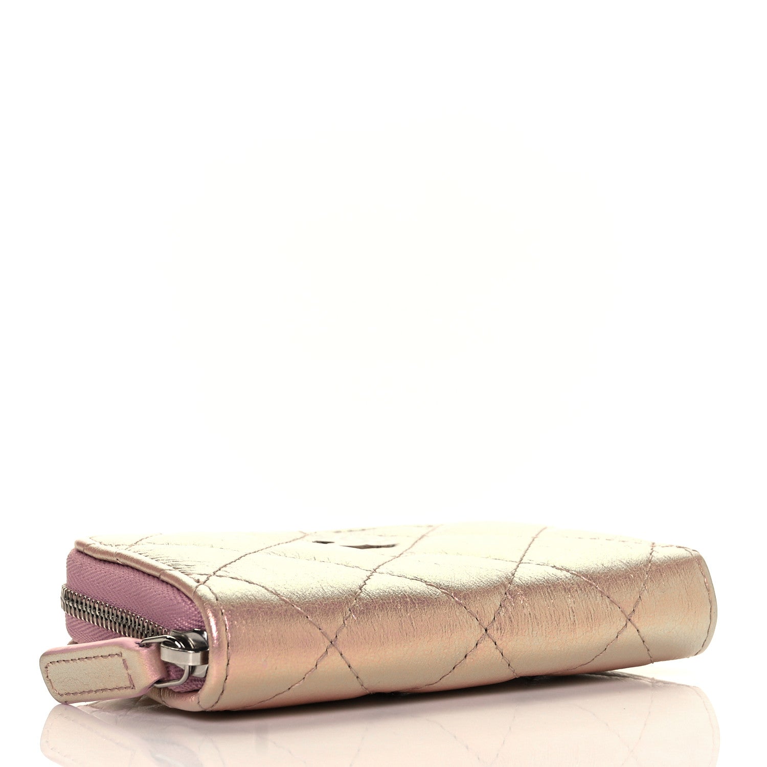 Chanel Iridescent Lambskin Quilted Zip Around Coin Purse Wallet Pink 4 of 9