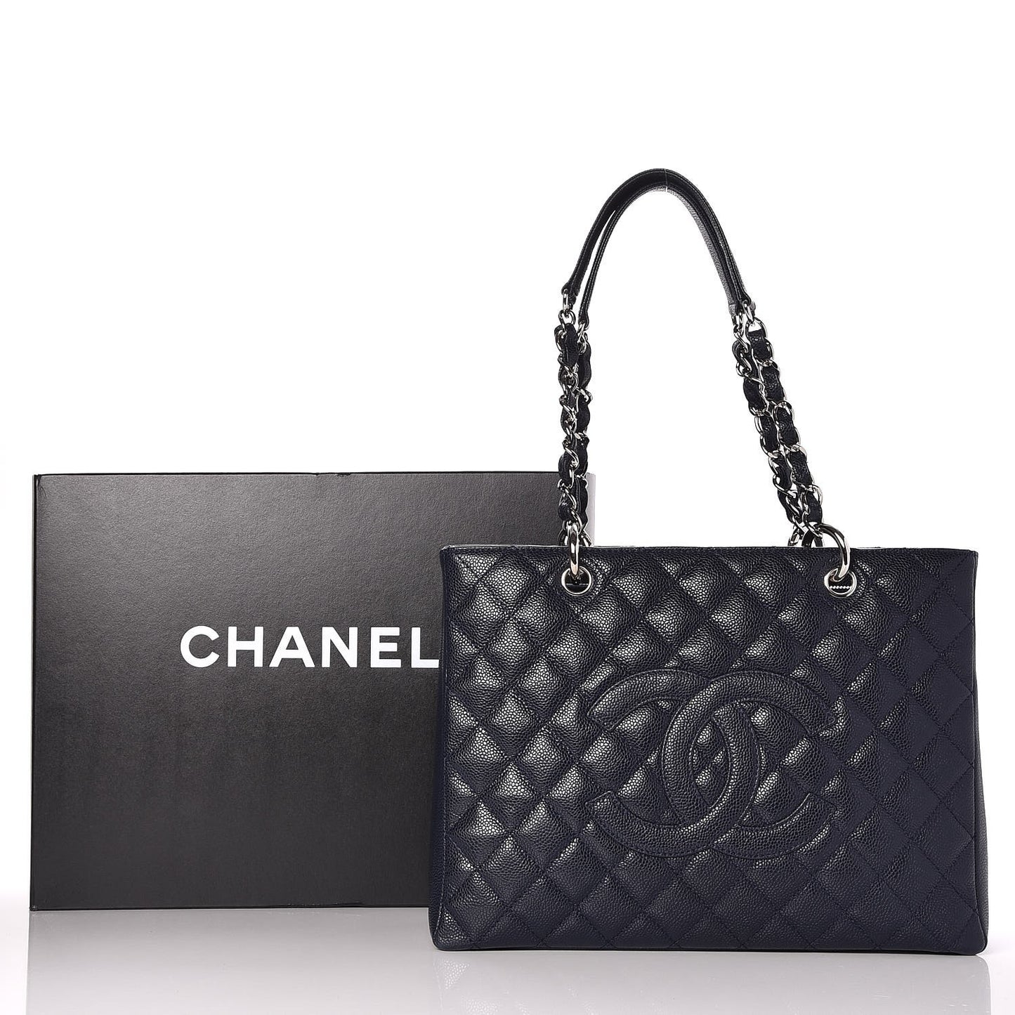 Caviar Quilted Grand Shopping Tote GST Dark Navy Blue