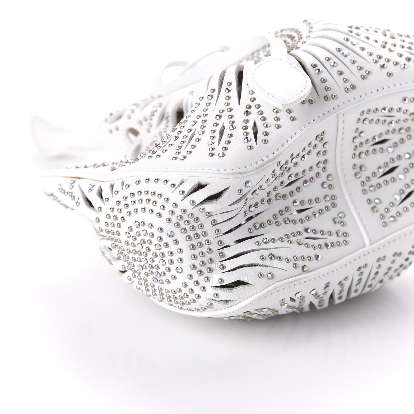Calfskin Lux Laser Cut Studded Rose-Marie 19 Bag White