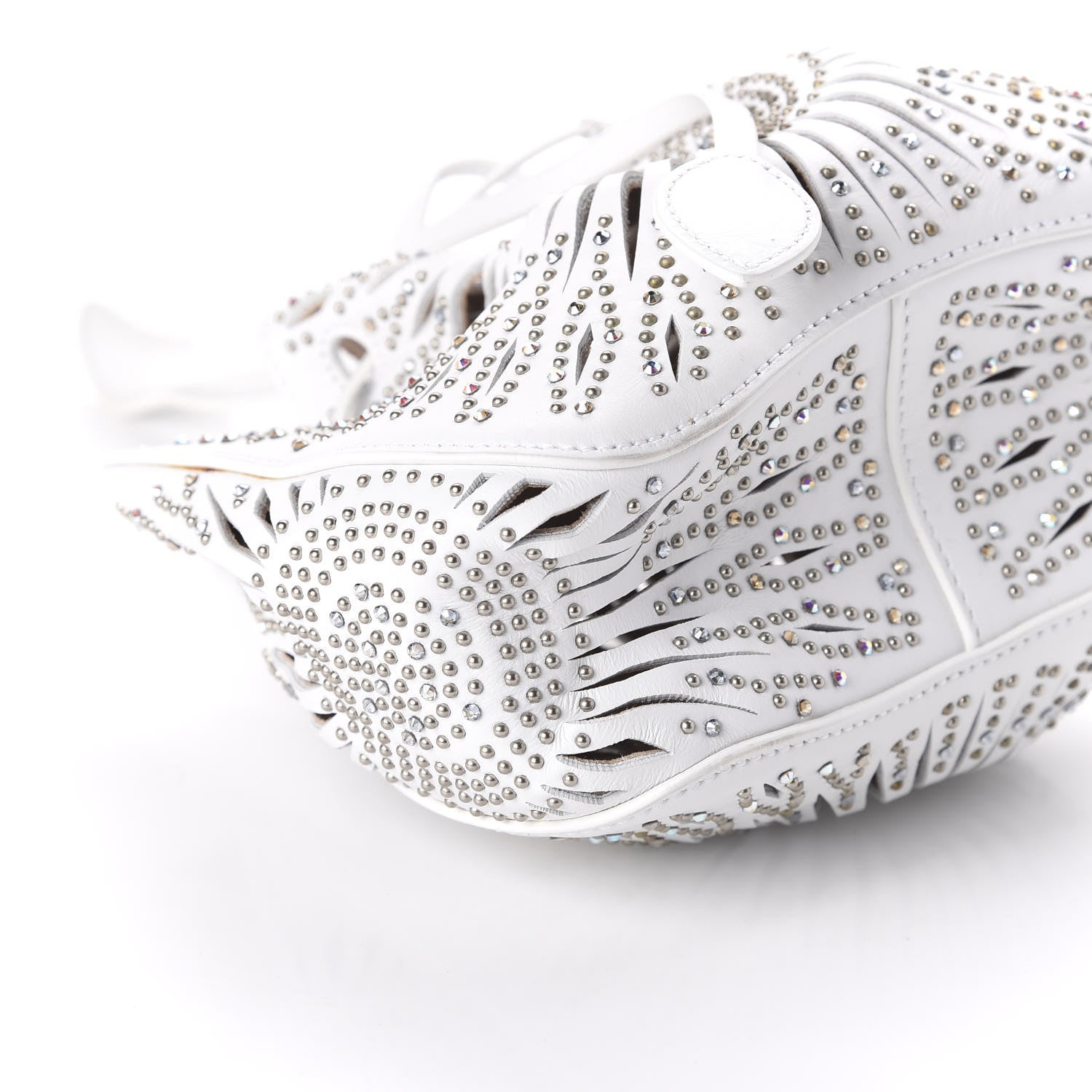 Alaia Calfskin Lux Laser Cut Studded Rose-Marie 19 Bag White 6 of 8
