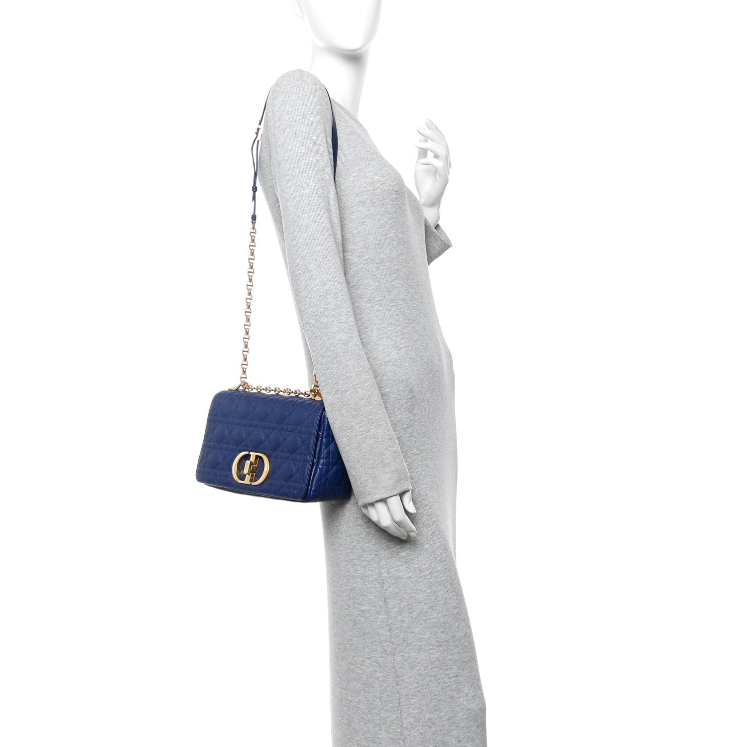 Christian Dior Calfskin Cannage Medium Caro Bag Royal Blue 3 of 19