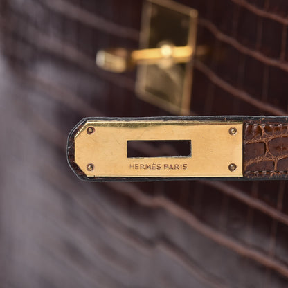 Hermes Shiny Niloticus Crocodile Kelly Sellier 32 Havane 14 of 30