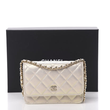 Chanel Iridescent Lambskin Quilted Mini Wallet On Chain WOC Ivory 11 of 11