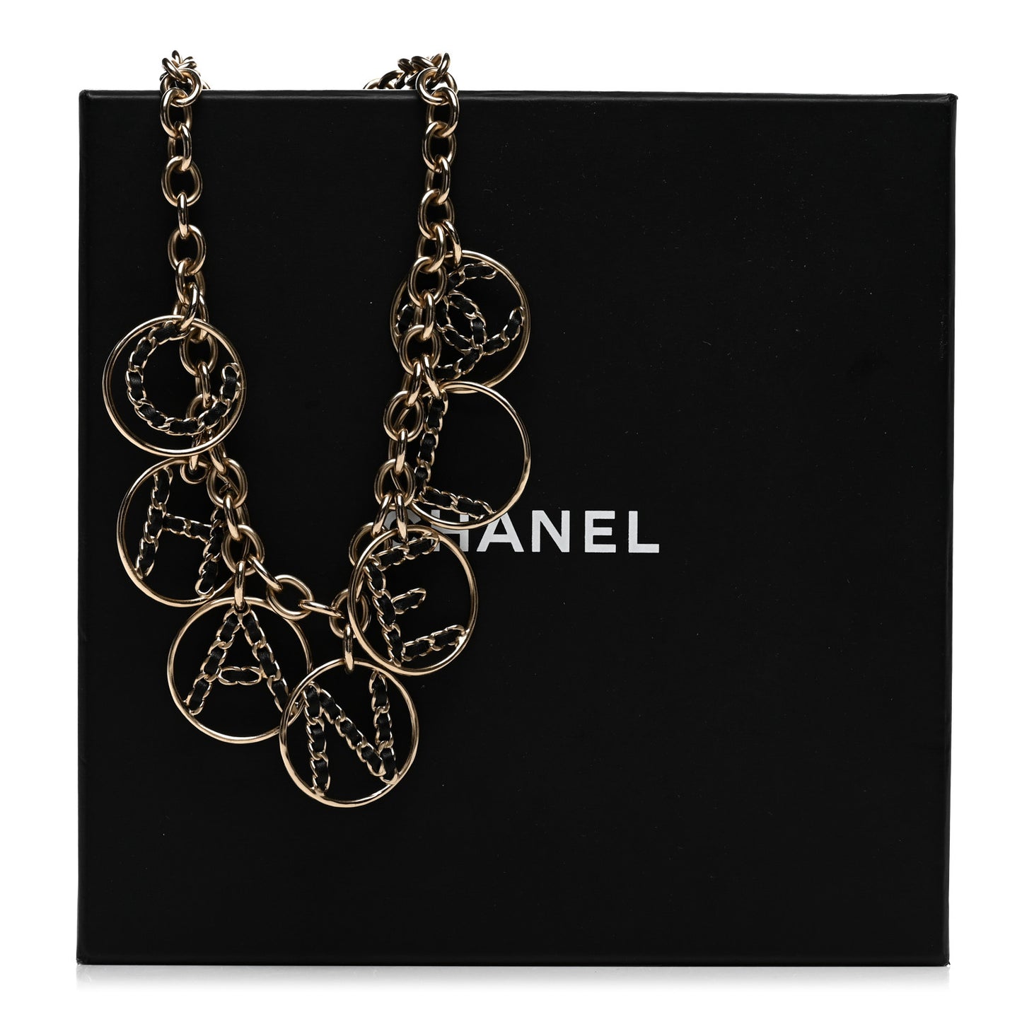 Lambskin Chain Logo Short Necklace Gold Black