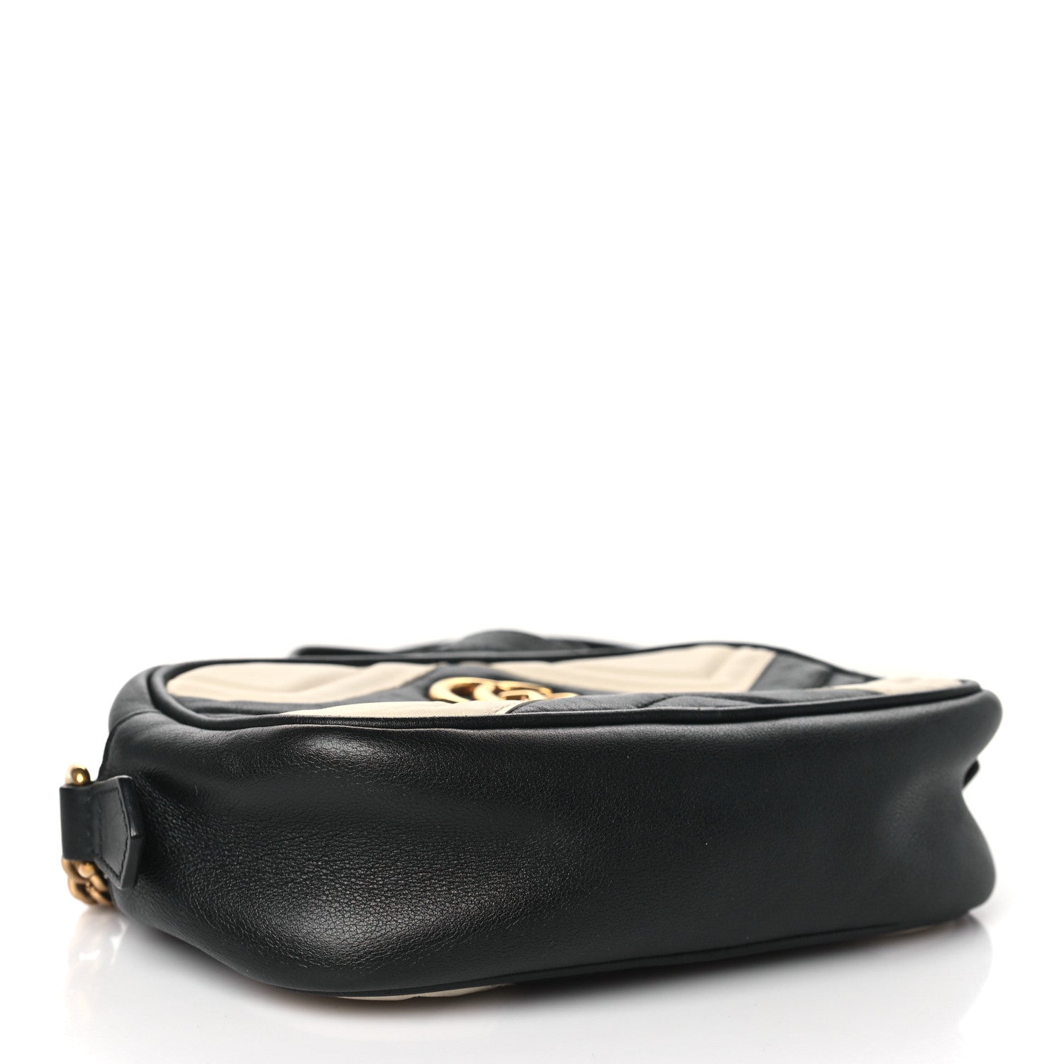 Gucci Calfskin Matelasse Mini GG Marmont Chain Shoulder Bag Black White 4 of 10