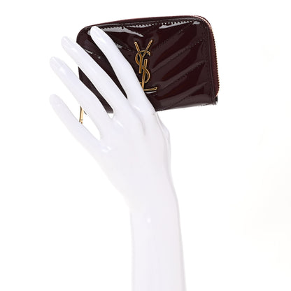 Saint Laurent Patent Matelasse Chevron Monogram Cassandre Compact Zip Around Card Wallet Dark Red Wine 2 of 9