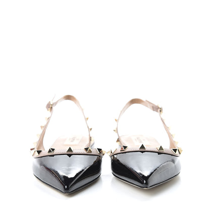 Valentino Garavani Patent Rockstud Slingback Flats 39 Black Poudre 2 of 8