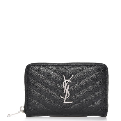 Saint Laurent Grain De Poudre Matelasse Chevron Monogram Zip Around Wallet Black 1 of 8
