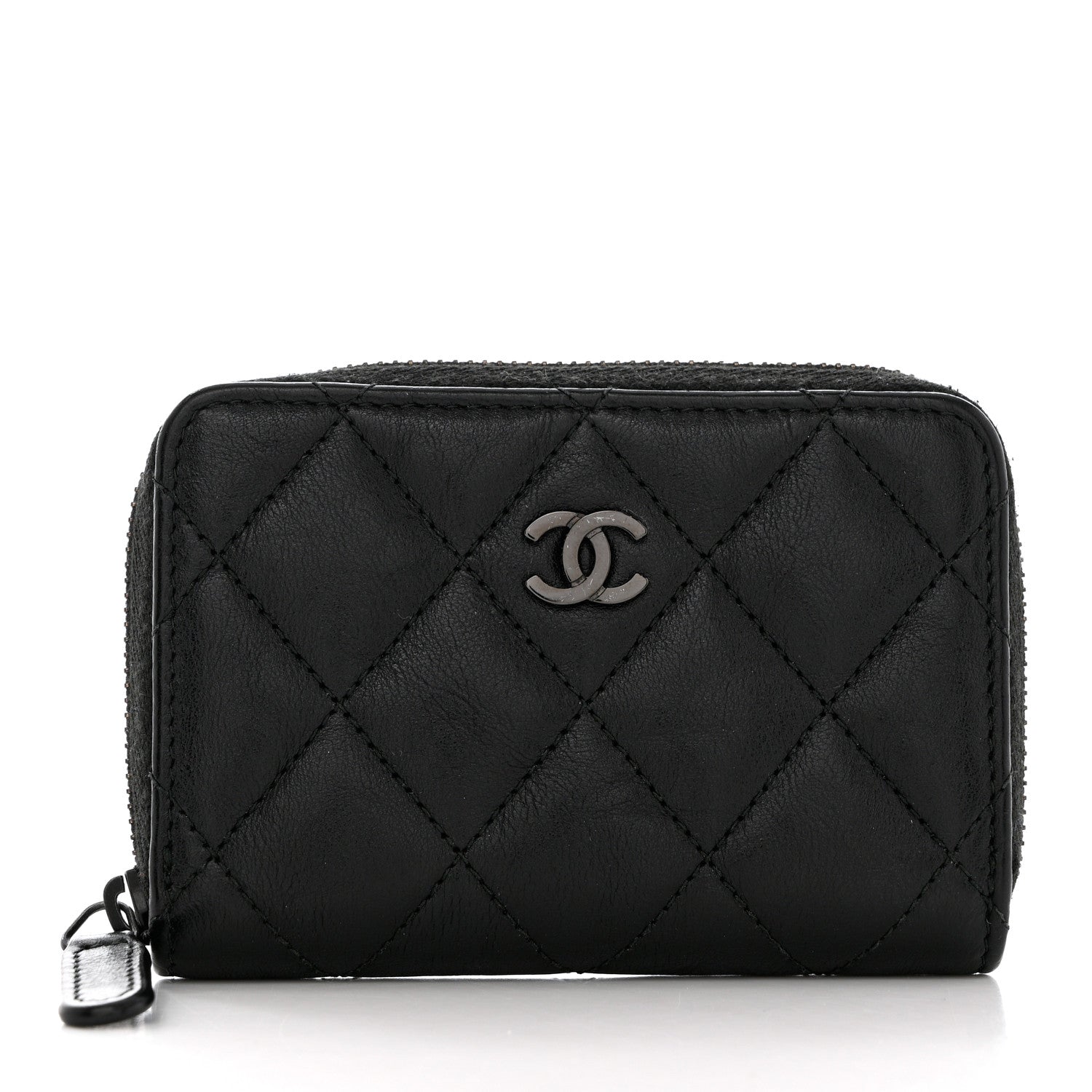 Chanel Calfskin Quilted Zip Coin Purse So Black 1 of 7