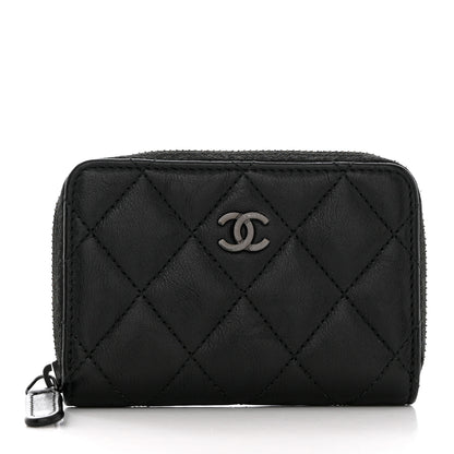 Chanel Calfskin Quilted Zip Coin Purse So Black 1 of 7