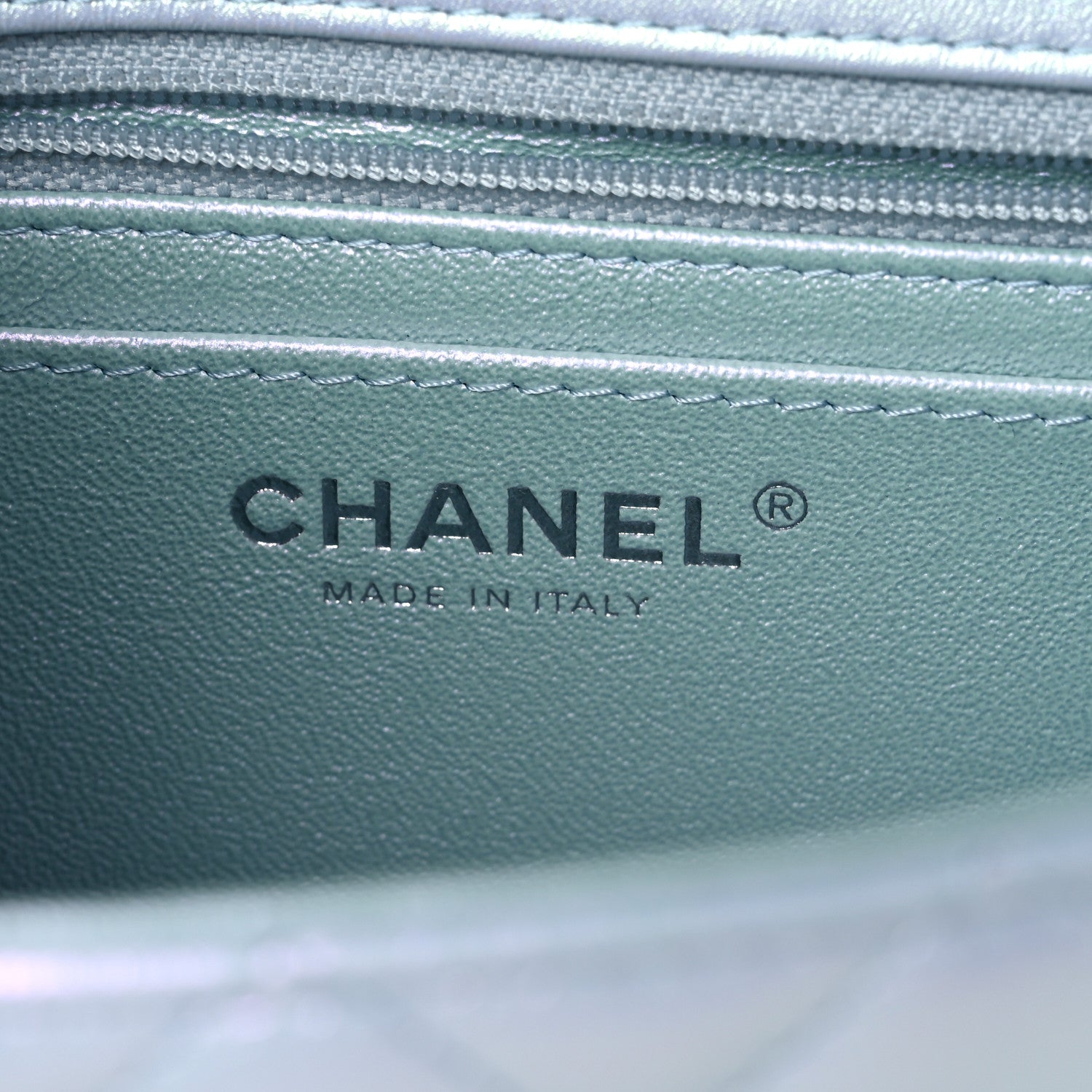 Chanel Iridescent Calfskin Quilted Mini Rectangular Flap Light Blue 6 of 10