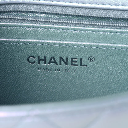 Chanel Iridescent Calfskin Quilted Mini Rectangular Flap Light Blue 6 of 10