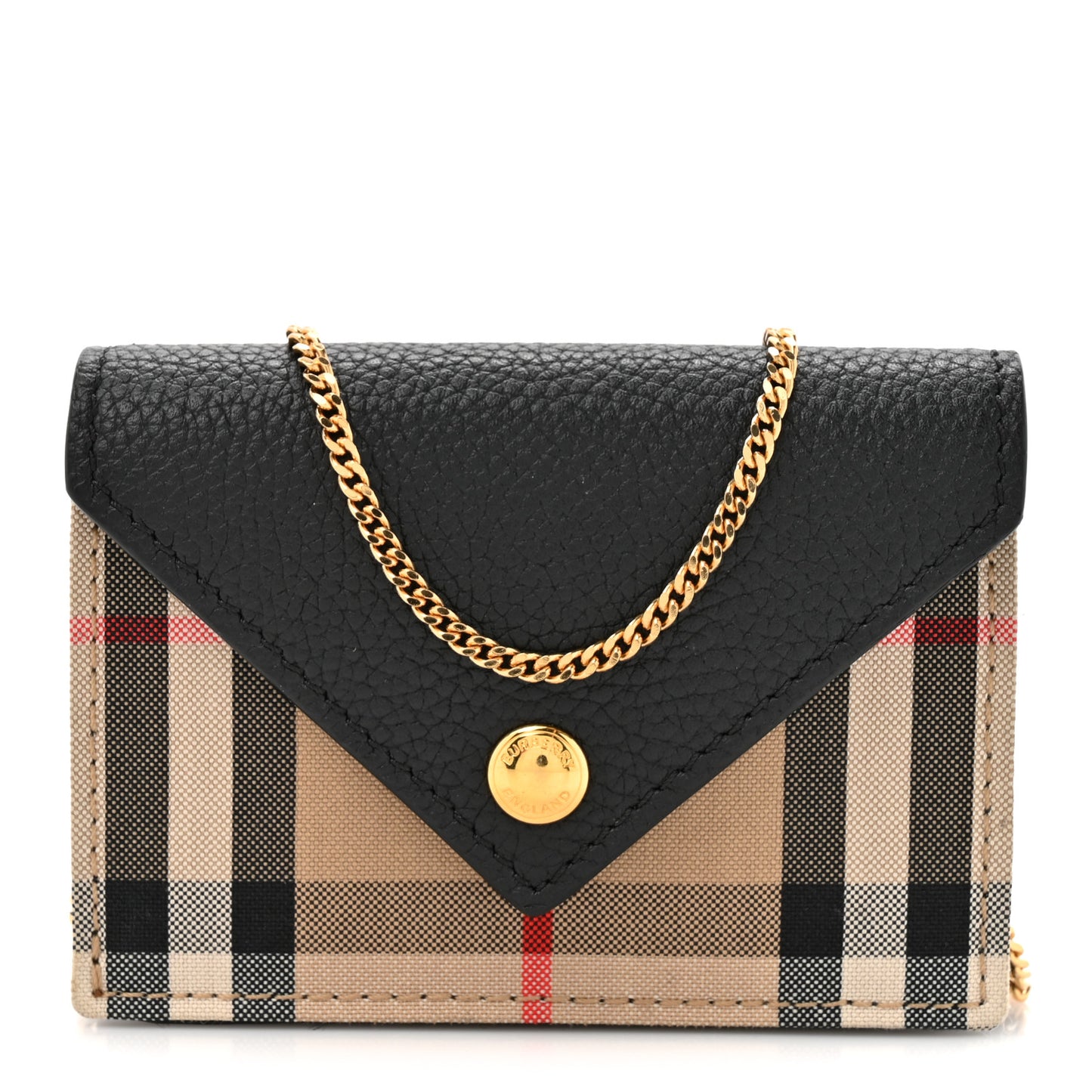 Grainy Calfskin Vintage Check Jade Card Case On Chain Black