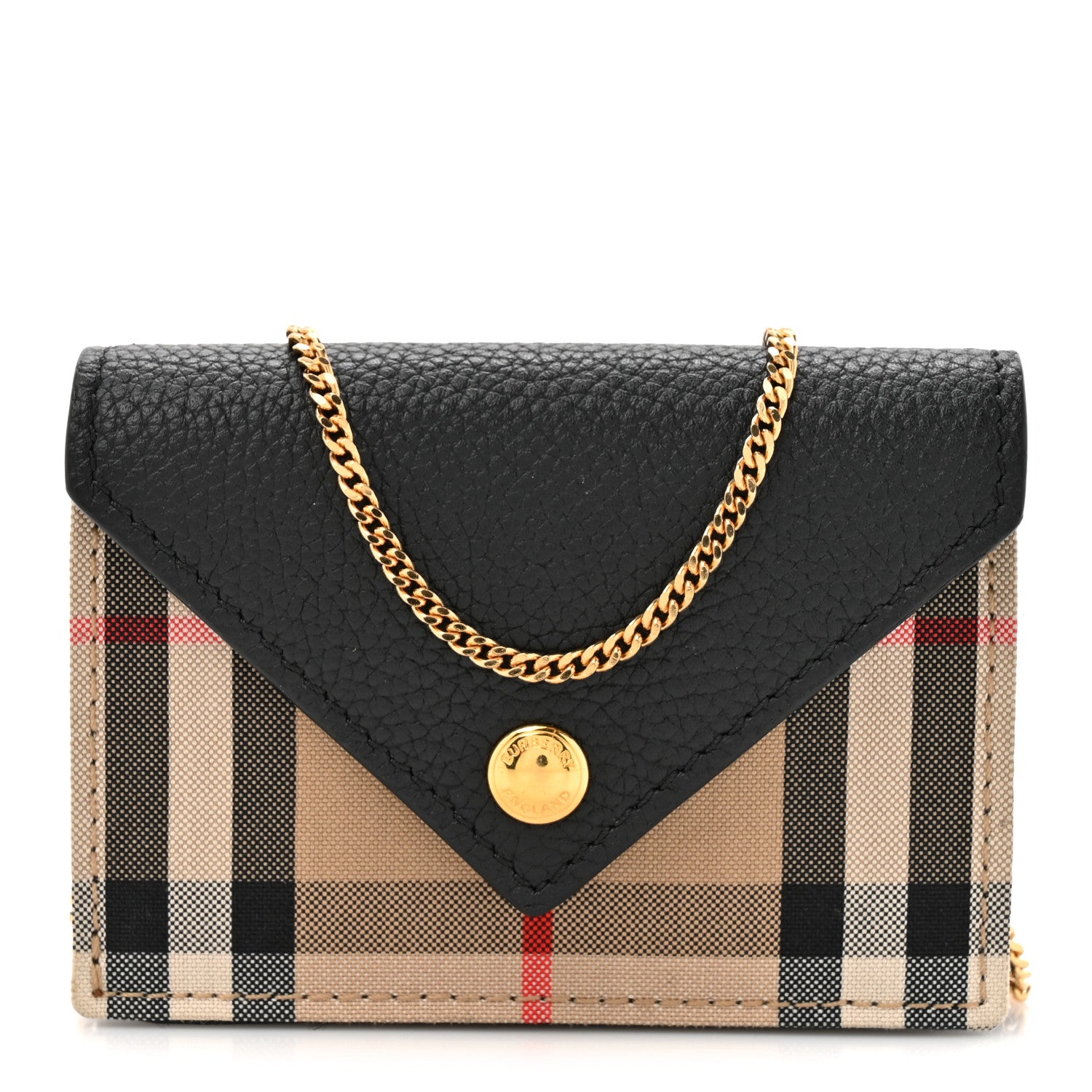 Burberry Grainy Calfskin Vintage Check Jade Card Case On Chain Black 1 of 9