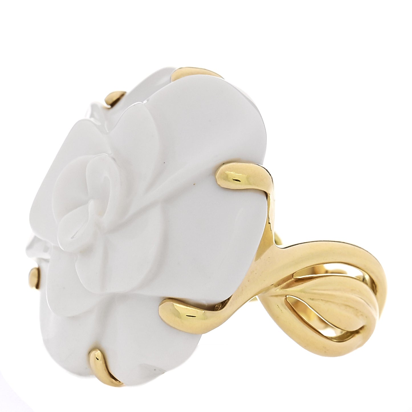 18K Yellow Gold Agate Camellia Ring 50 5.25