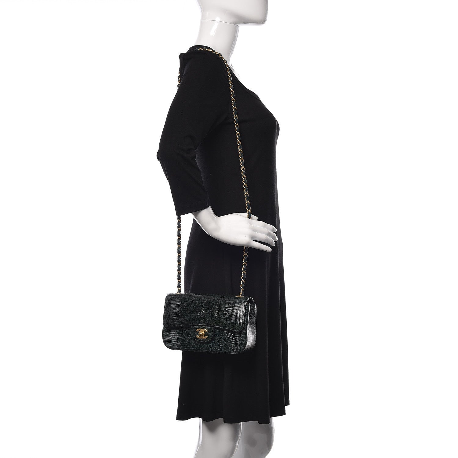 Chanel Lizard Mini Rectangular Flap Dark Green 2 of 9