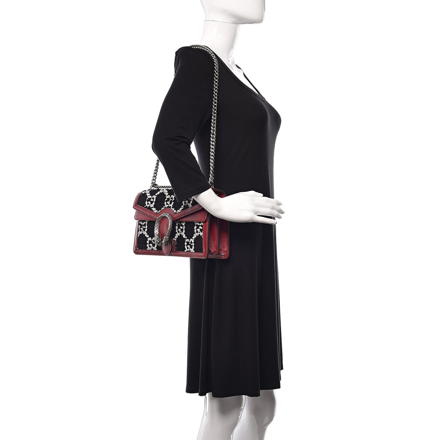 Tweed GG Monogram Small Dionysus Shoulder Bag Black White Romantic Cherry