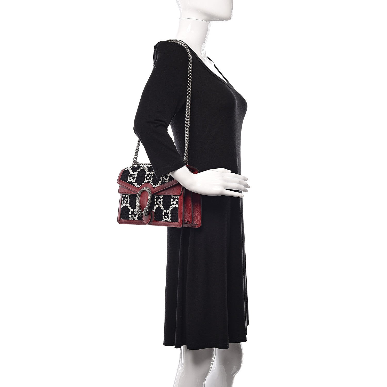 Gucci Tweed GG Monogram Small Dionysus Shoulder Bag Black White Romantic Cherry 2 of 8