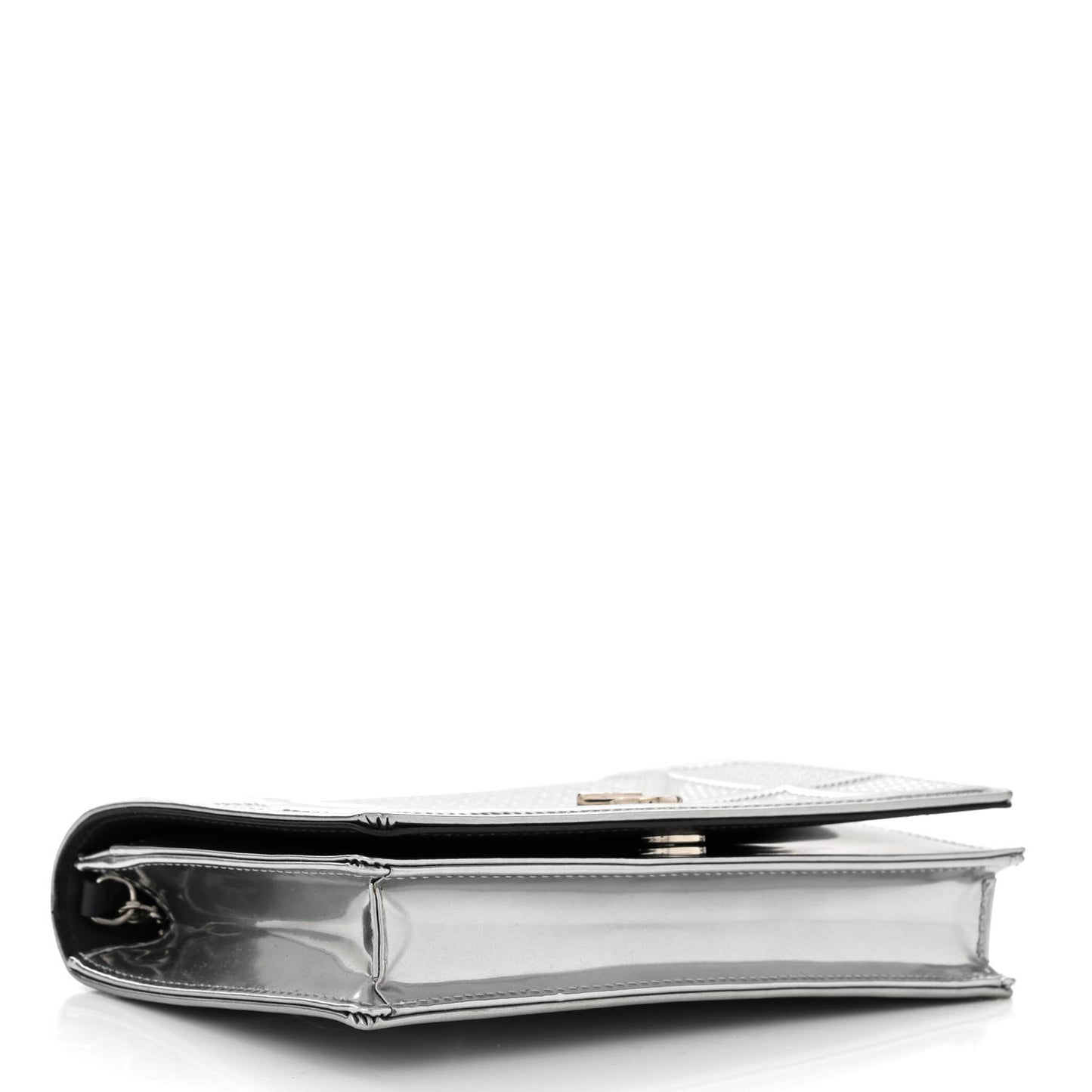 Metallic Patent Micro-Cannage Diorama Wallet on Chain Pouch Silver