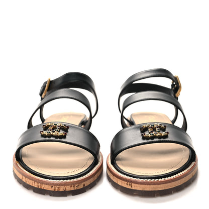 Chanel Lambskin Cork Gripoix CC Sandals 40.5 Black 2 of 9