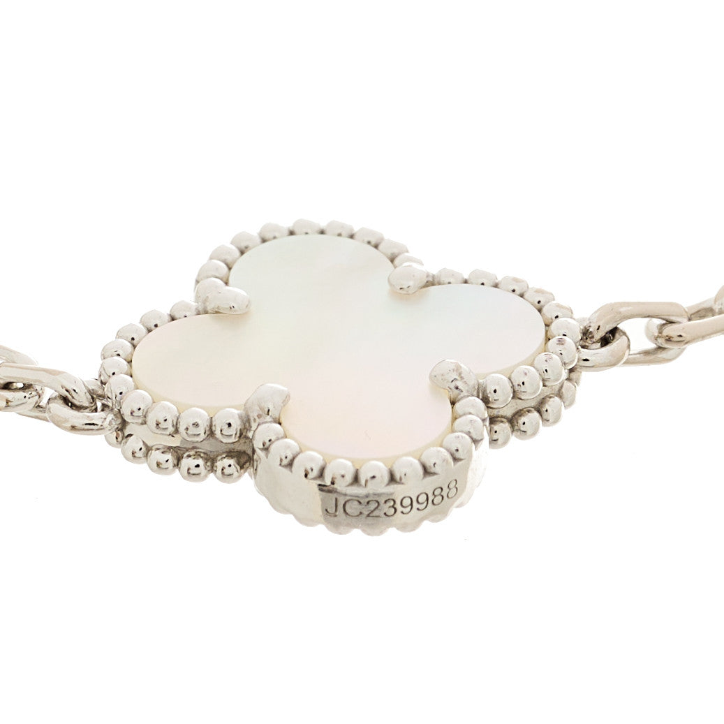 18K White Gold Mother of Pearl 5 Motifs Vintage Alhambra Bracelet