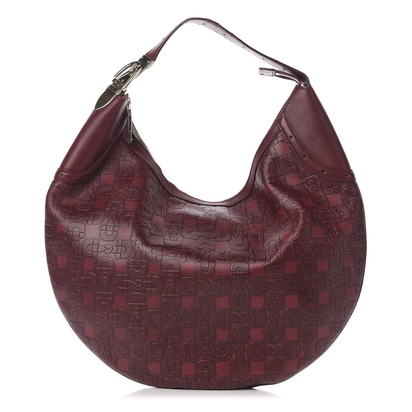 Calfskin Horsebit Embossed Glam Hobo Burgundy