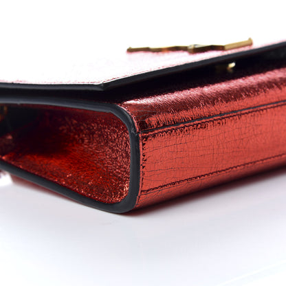 Saint Laurent Metallic Calfskin Small Classic Monogram Kate Satchel Red 7 of 9