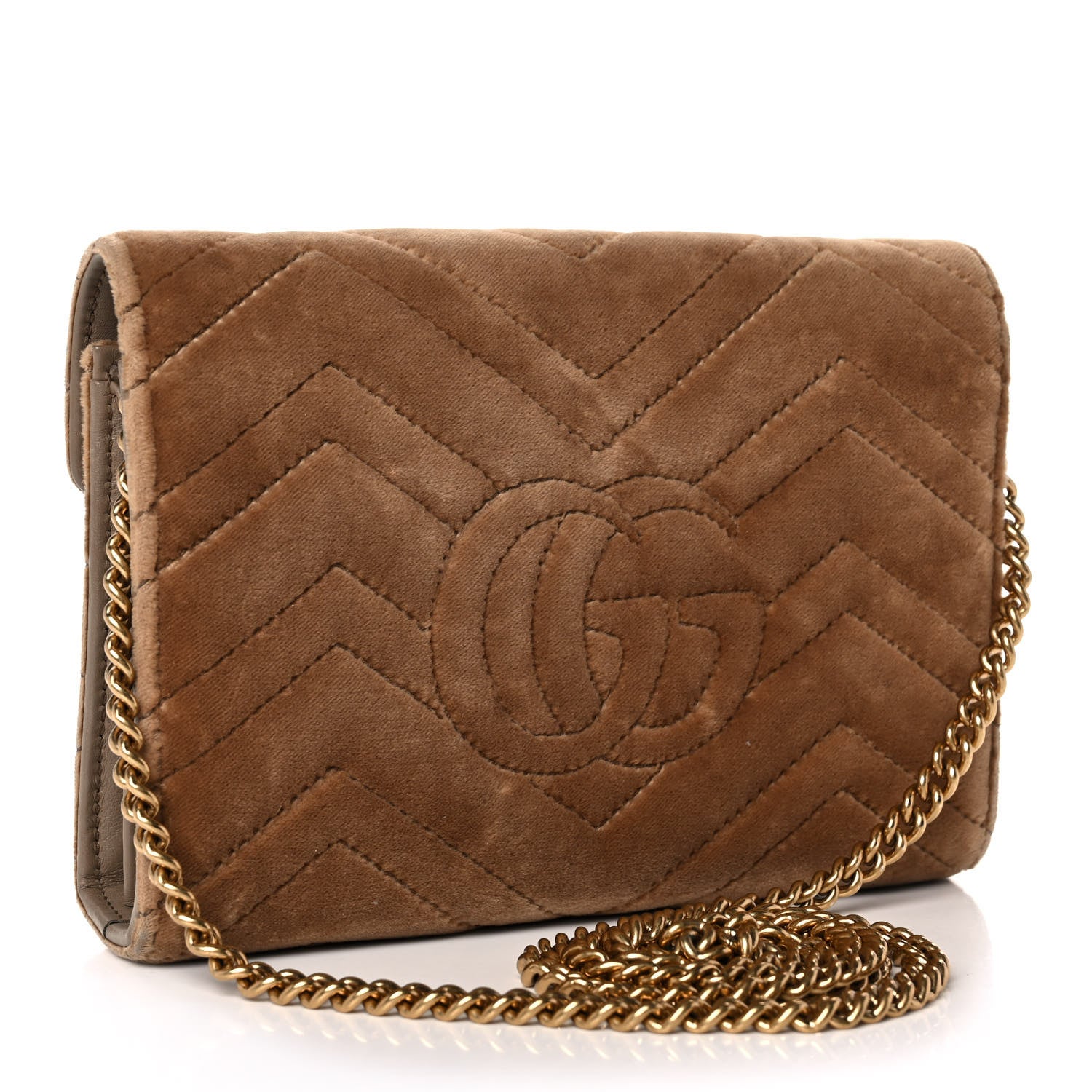 Gucci Velvet Matelasse GG Marmont Chain Wallet Taupe 6 of 23
