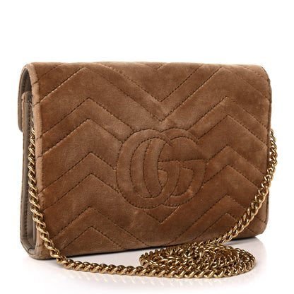 Gucci Velvet Matelasse GG Marmont Chain Wallet Taupe 6 of 23