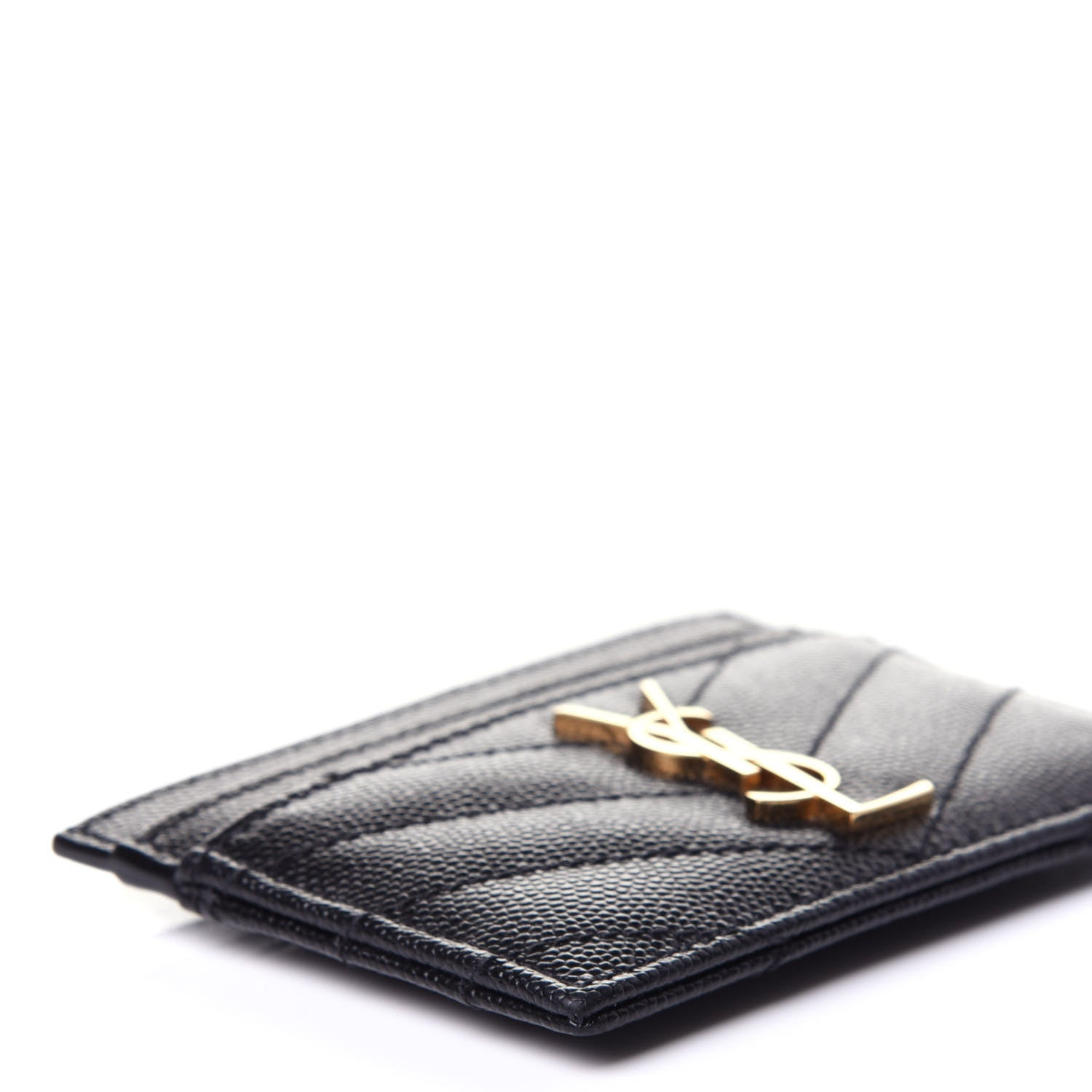 Saint Laurent Grain De Poudre Matelasse Chevron Monogram Credit Card Case Black 7 of 9