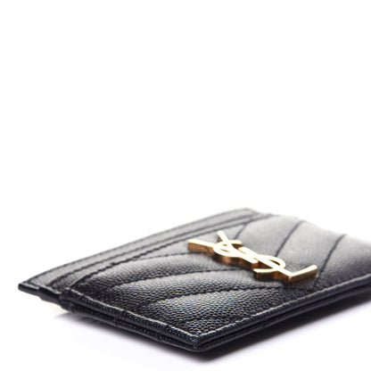 Saint Laurent Grain De Poudre Matelasse Chevron Monogram Credit Card Case Black 7 of 9