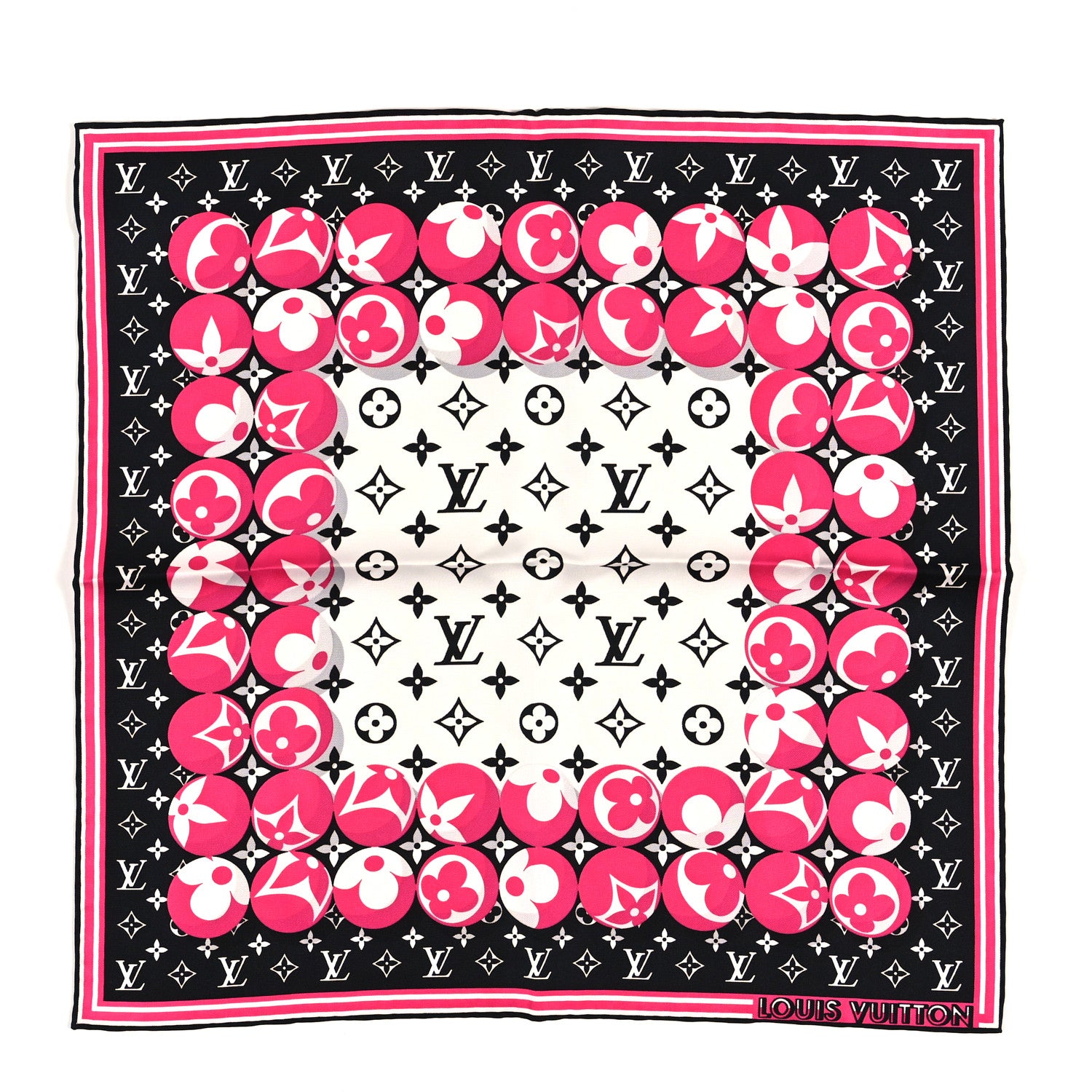 Louis Vuitton Silk Monogram Marbles Square 45 Scarf Black White Rose 1 of 4