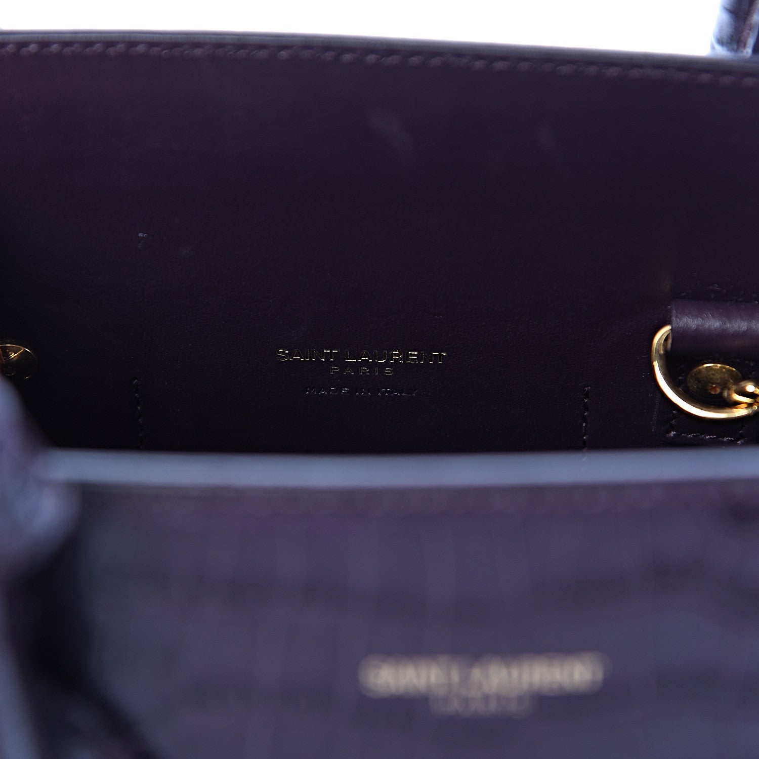 Saint Laurent Calfskin Crocodile Embossed Small Sac de Jour Prune 6 of 9