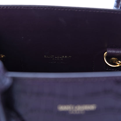 Saint Laurent Calfskin Crocodile Embossed Small Sac de Jour Prune 6 of 9