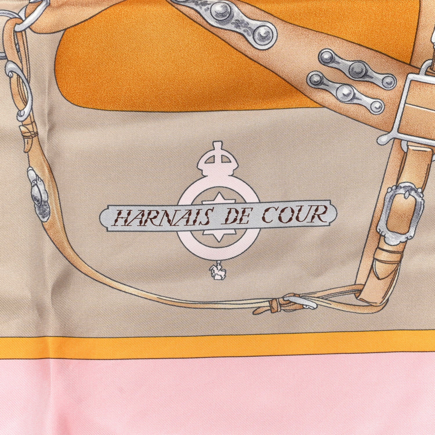 Hermes Silk Harnais De Cour Scarf 90 Rose Beige Caramel 5 of 6