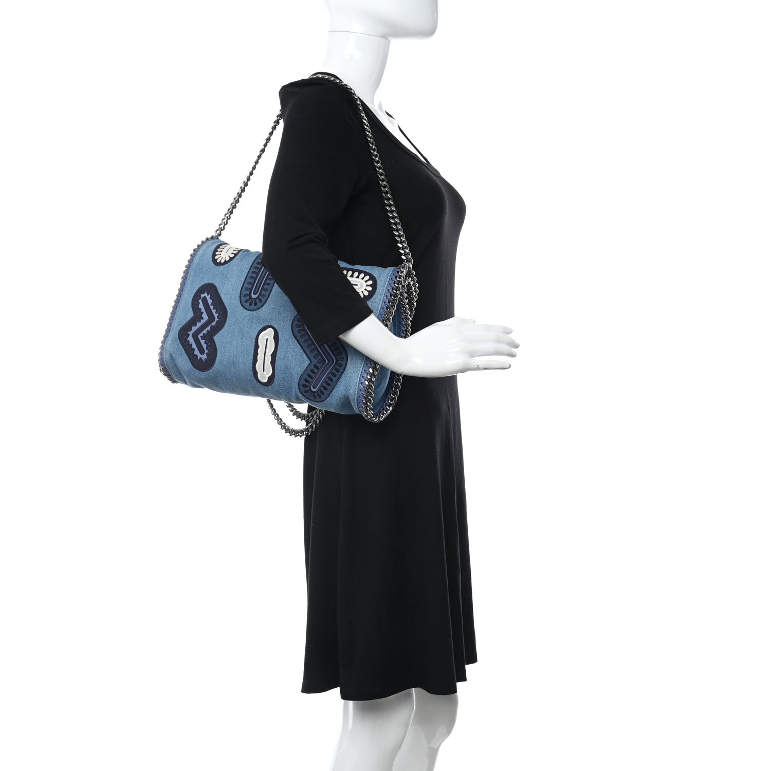 Stella McCartney Eco Denim Embroidered Zigarette Falabella Fold Over Tote Blue 2 of 11