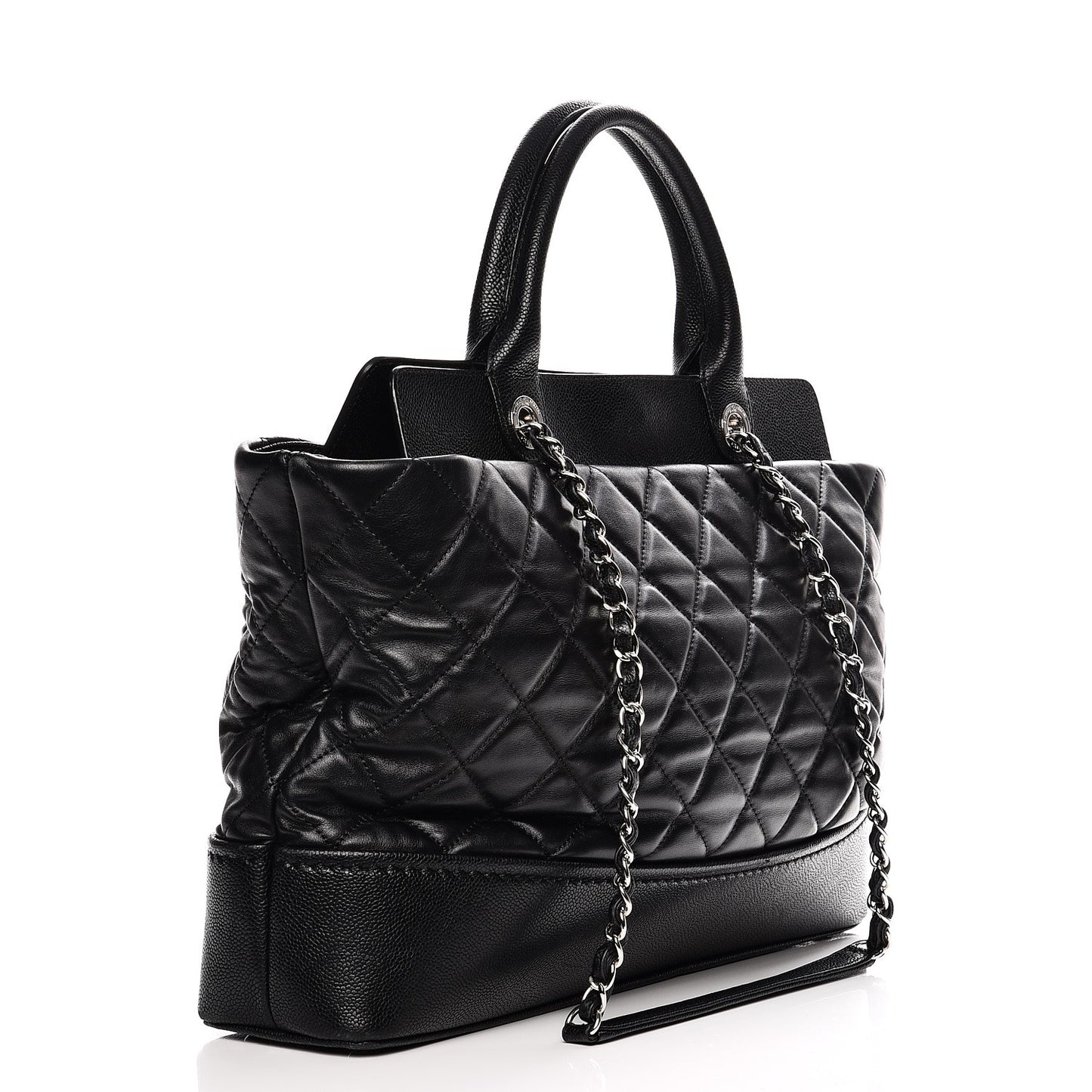 Lambskin Caviar Quilted Bi Coco Large Shopper Tote Black