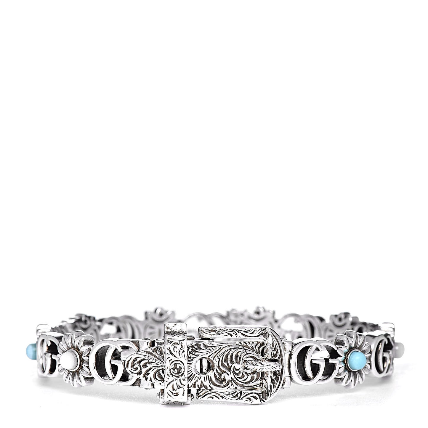 Sterling Silver Blue Topaz Mother of Pearl Turquoise Resin Double G Flower Bracelet