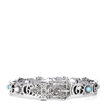 Gucci Sterling Silver Blue Topaz Mother of Pearl Turquoise Resin Double G Flower Bracelet 1 of 4