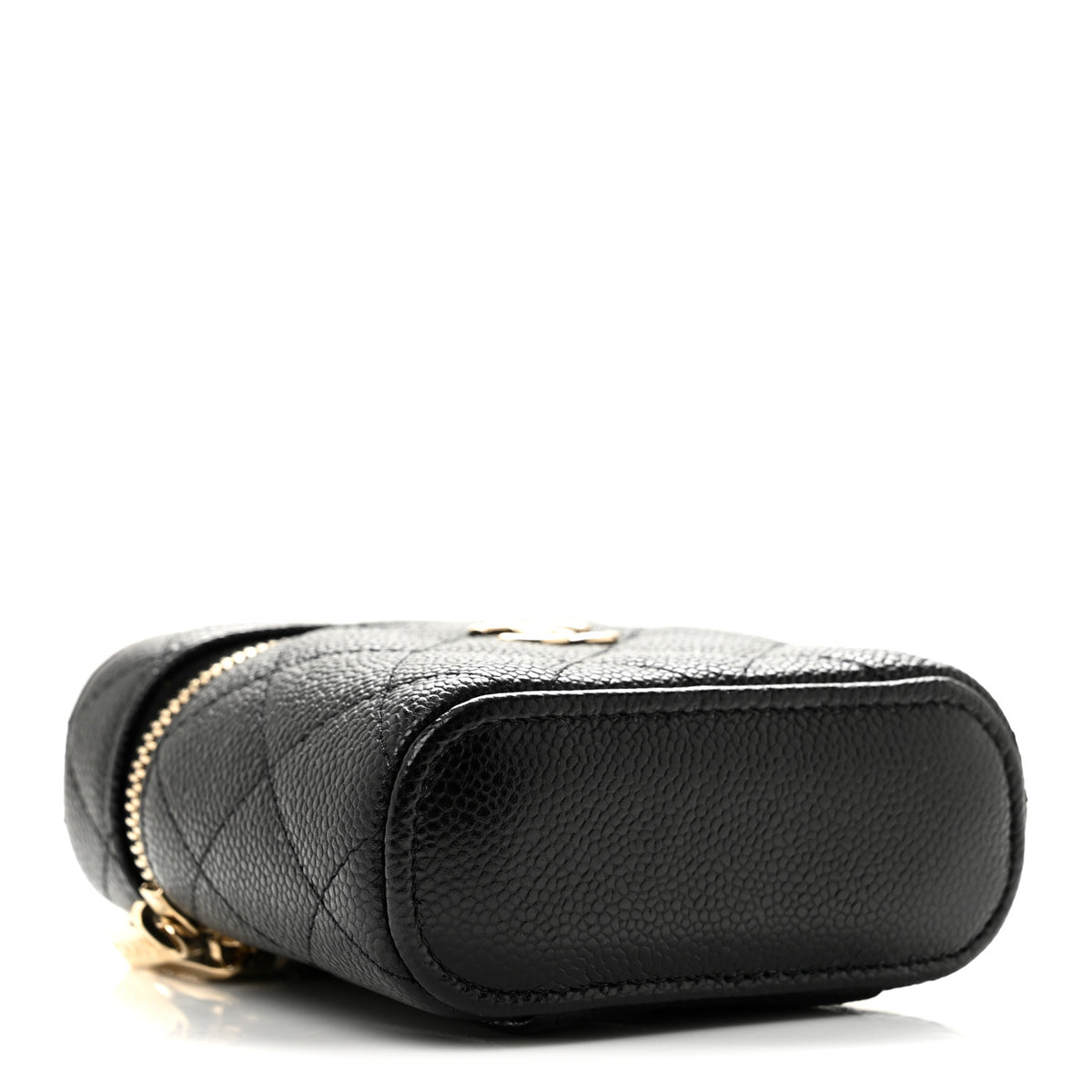 Caviar Quilted Small Handle With Care Vanity Case With Chain Black