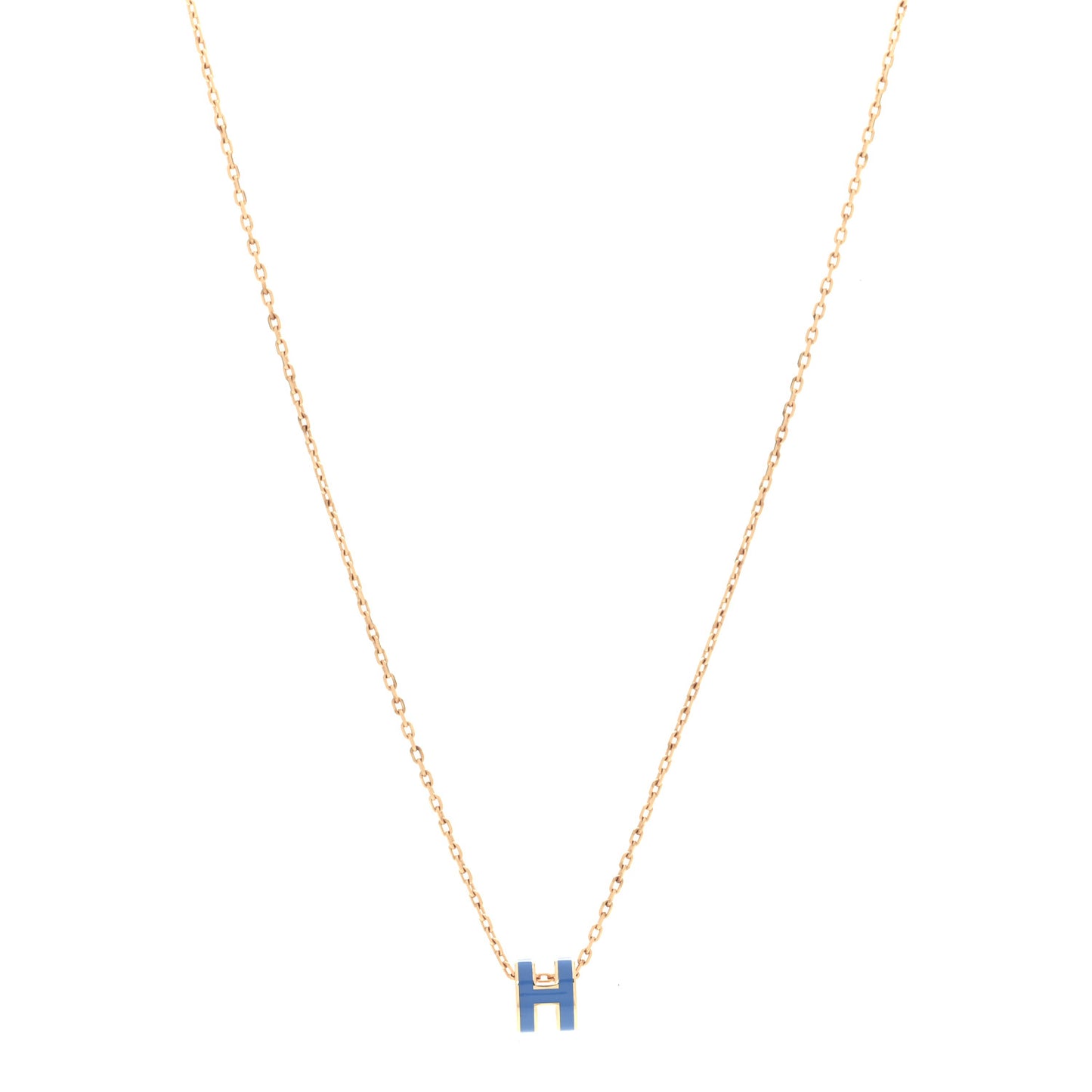 Lacquered Gold Mini Pop H Pendant Necklace Bleu Sature