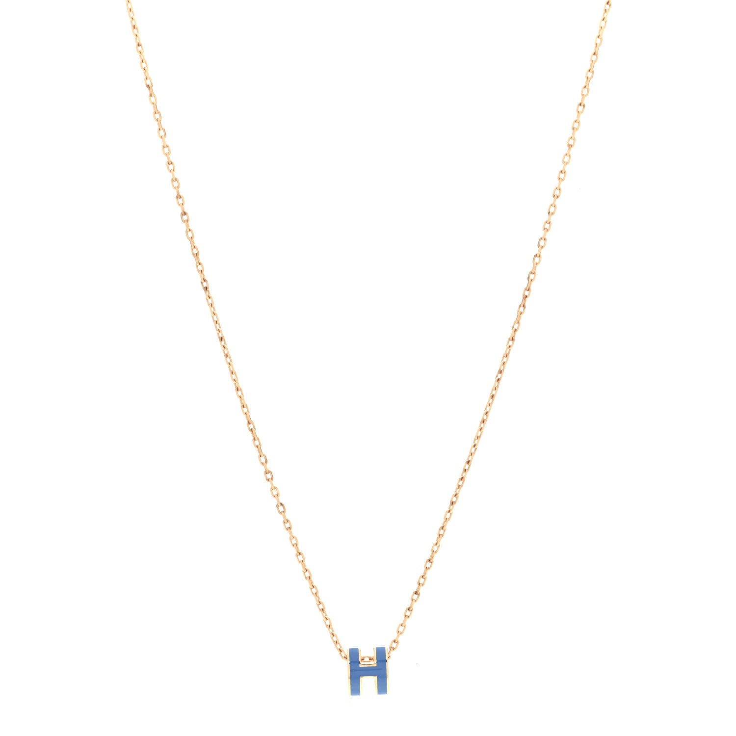 Hermes Lacquered Gold Mini Pop H Pendant Necklace Bleu Sature 1 of 7