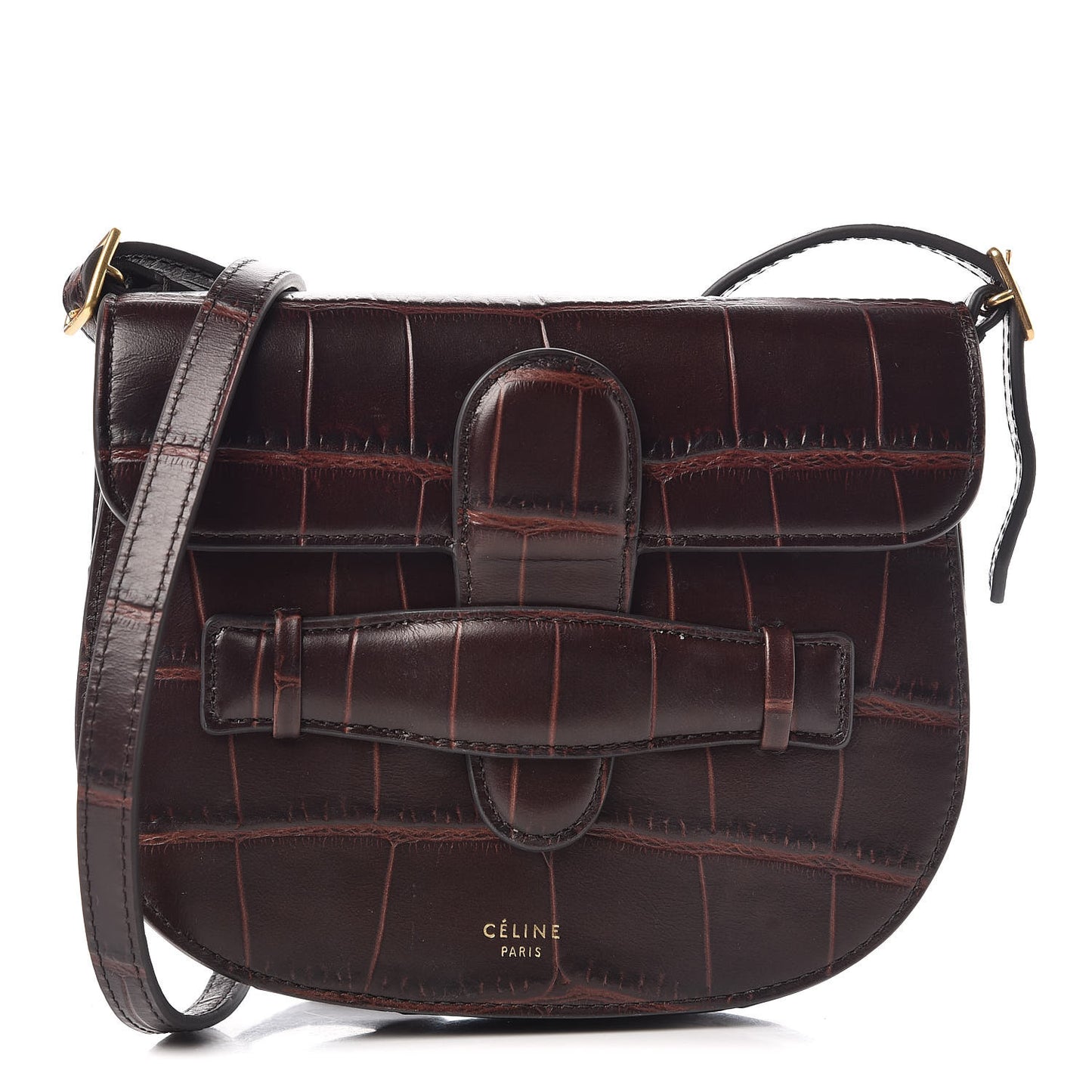 Crocodile Embossed Calfskin Mini Symmetrical Bag Brown
