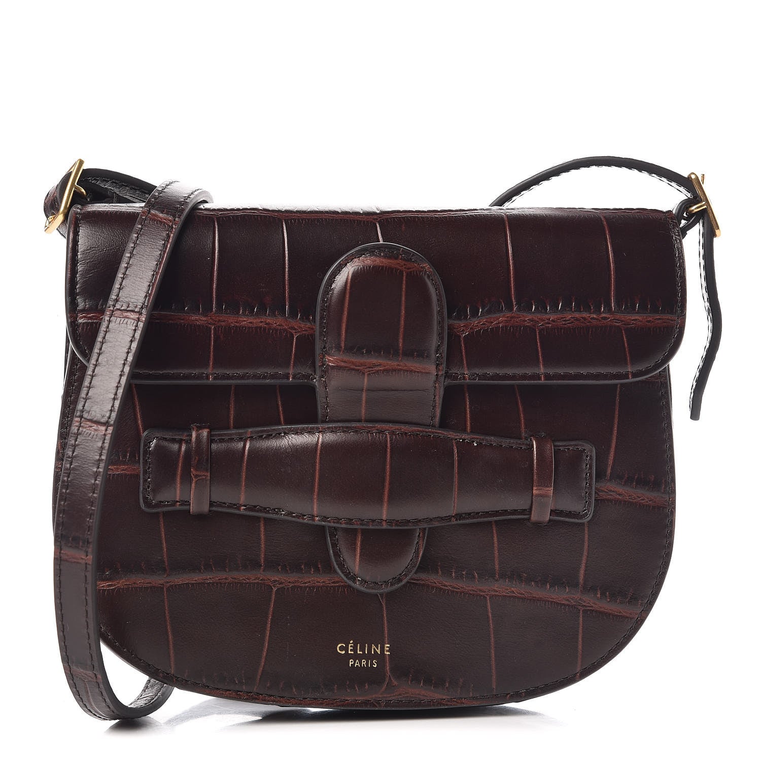 Celine Crocodile Embossed Calfskin Mini Symmetrical Bag Brown 1 of 12