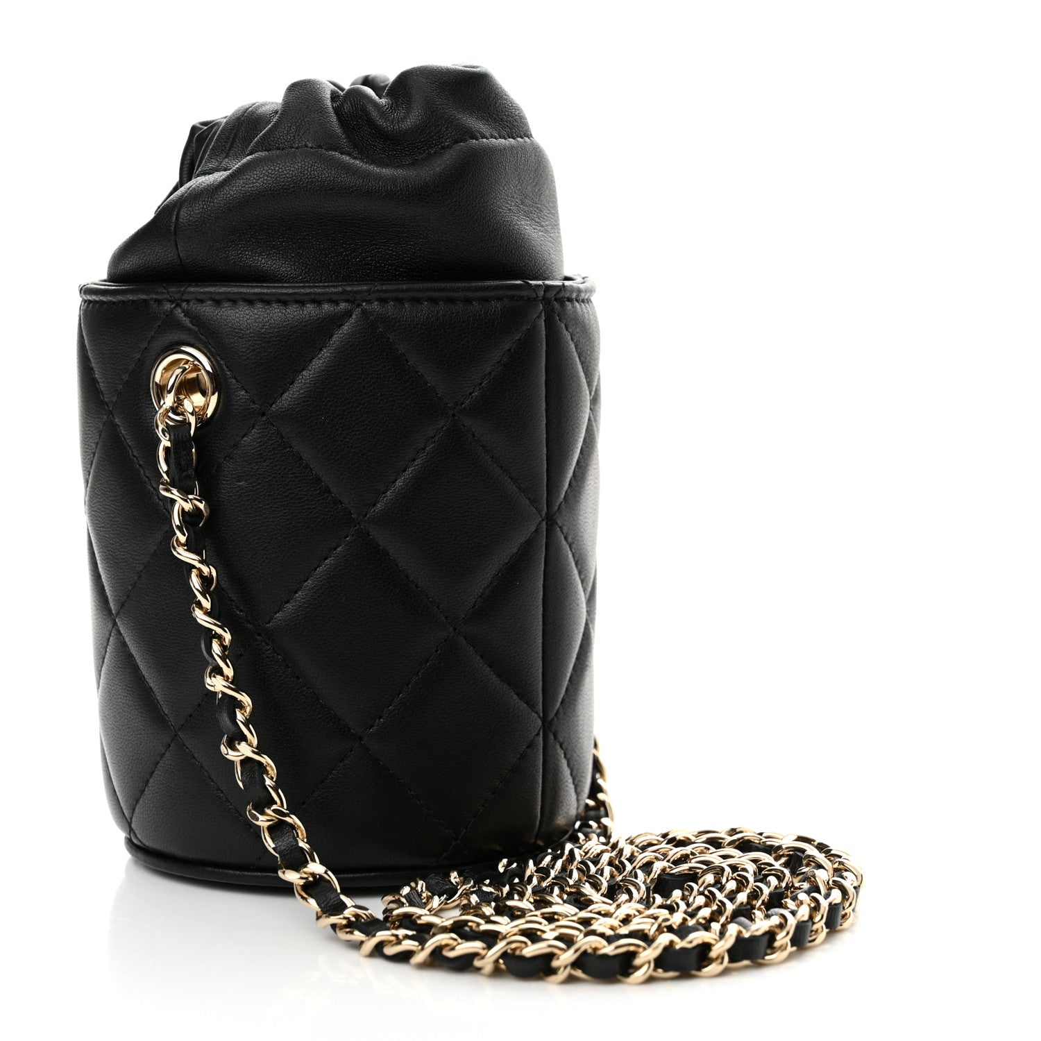 Chanel Lambskin Quilted Mini Bucket Bag With Chain Black 3 of 11