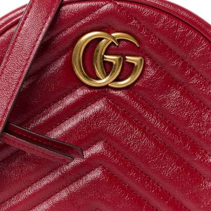 Gucci Glazed Calfskin Matelasse Heart Mini GG Marmont Round Shoulder Bag Romantic Cerise 9 of 11